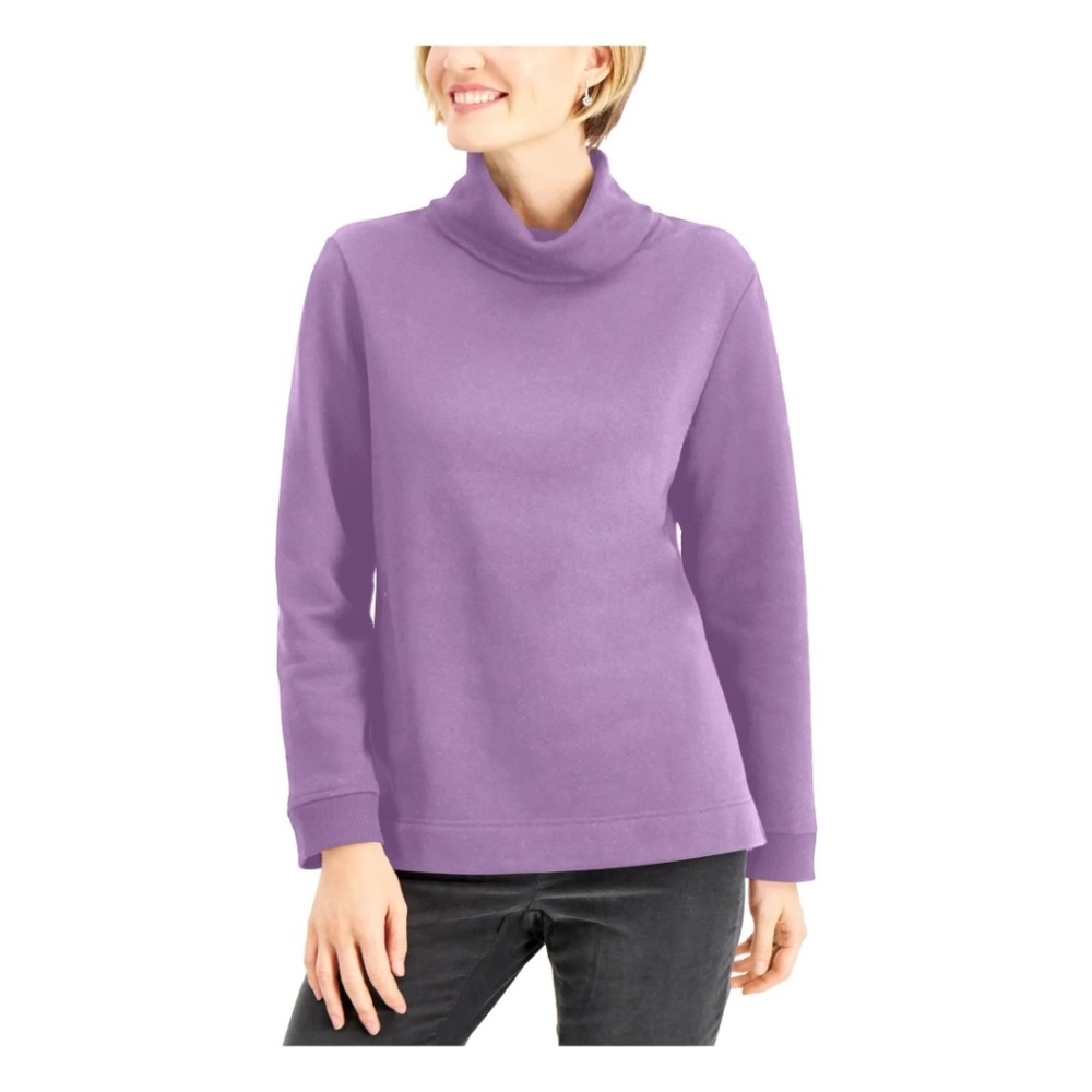 Karen Scott Top Long Sleeve Turtle Neck Ribbed Vented Hem Large